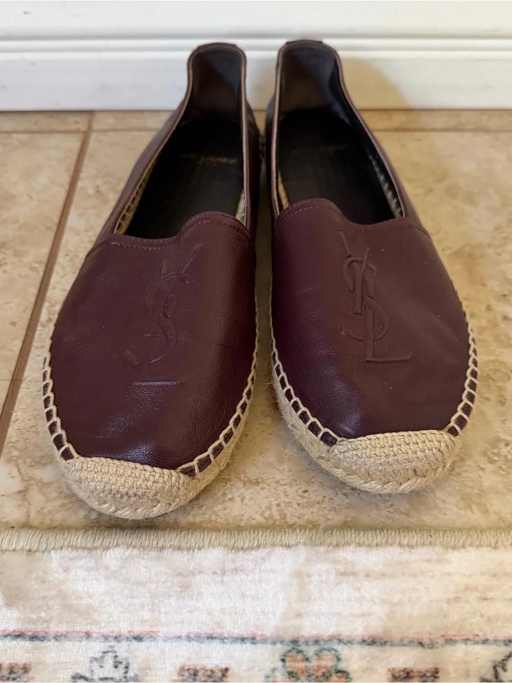 Authentic Saint Laurent Maroon Leather Espadrille Flats size 38
